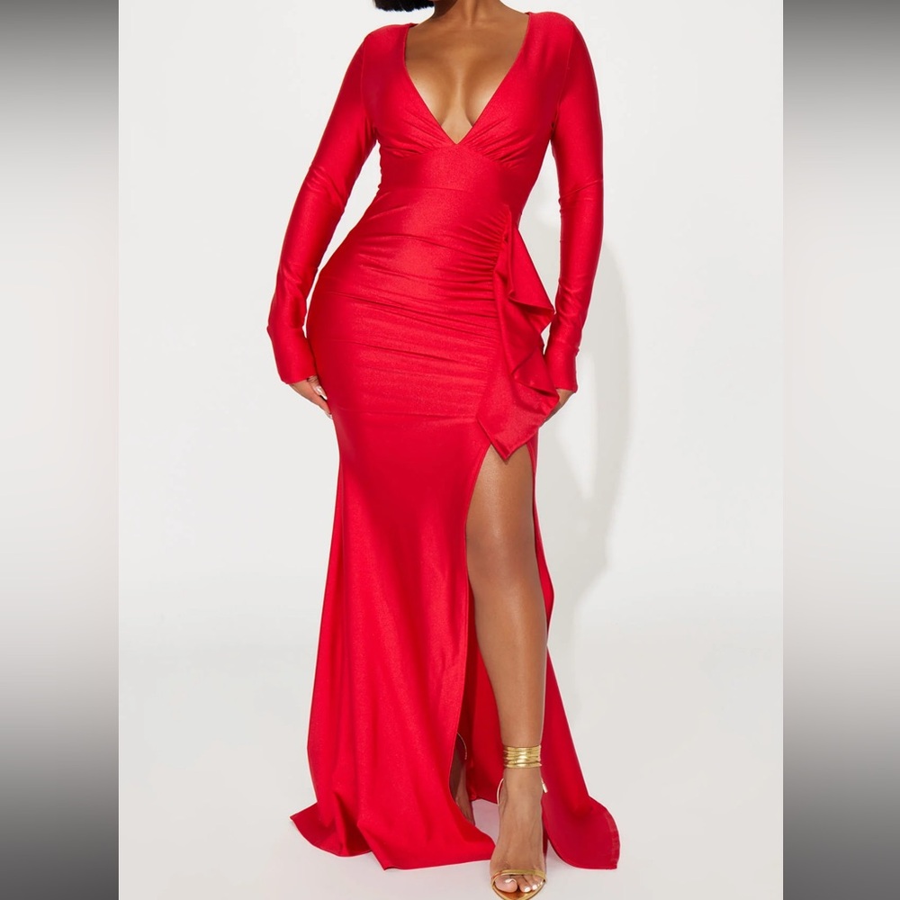 Never Worn Red Maxi Dress with Slit – Command Attention, Own the Room